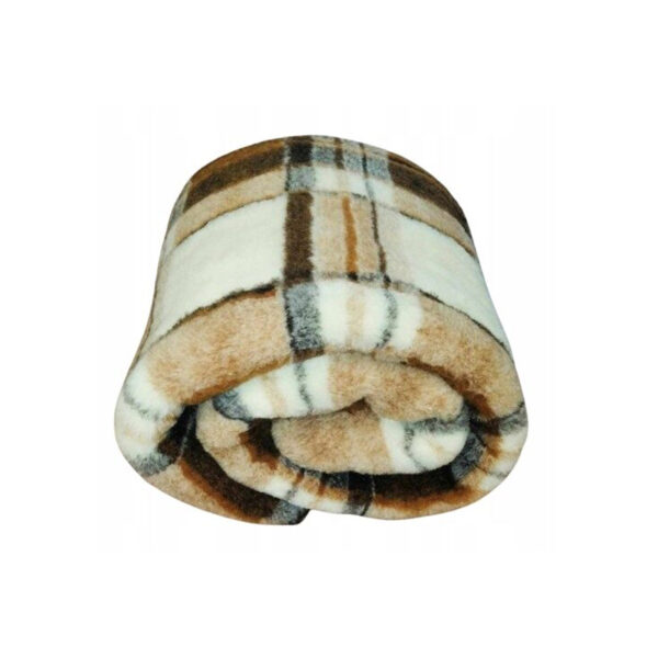 Naturalny koc wełniany 200x200 - 100% wełna owcza wzór krata